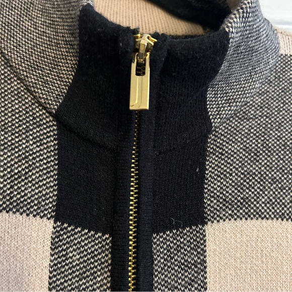 Jones New York cream black check poncho cotton wool blend with zipper size S/M - Picture 4 of 9